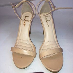 Lulus almond tan strappy sandal heel